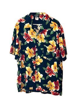 Vintage Kennington Ltd Hawaiian Shirt XL Hula Pin Up Girl Panel Wood Buttons 70s
